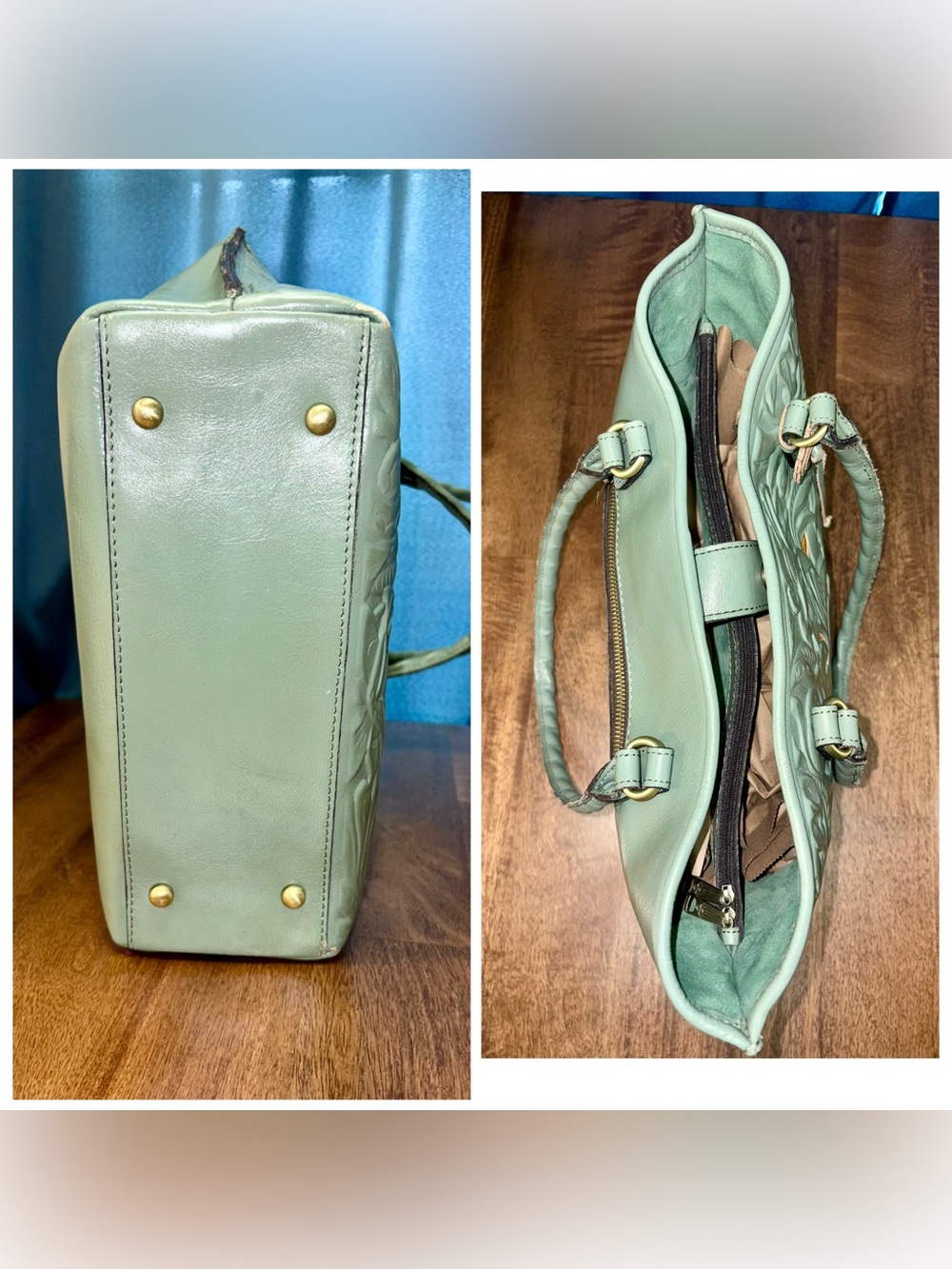 Patricia Nash GUC Adeline Tote Bag - Light Sage Green - Floral Tooled Leather - Picture 4 of 14